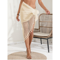 Apricot Women's Mesh Detail Beach Wrap - Tassel Trim Swim Cover-Up 95x195cm thumbnail