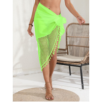 Fluorescent green Women's Mesh Detail Beach Wrap - Tassel Trim Swim Cover-Up 95x195cm thumbnail