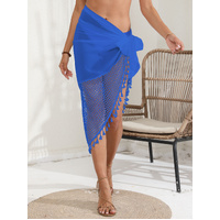 Blue Women's Mesh Detail Beach Wrap - Tassel Trim Swim Cover-Up 95x195cm thumbnail