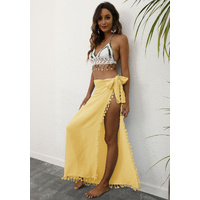 Yellow Lightweight Tassel Sarong - Sexy Beach Skirt Cover-Up 104x86cm thumbnail