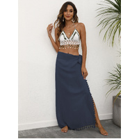 Navy blue Lightweight Tassel Sarong - Sexy Beach Skirt Cover-Up 104x86cm thumbnail