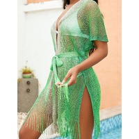 2 PCS Green Crochet Tassel Beach Cover-Up - Knit Sarong for Swimwear thumbnail