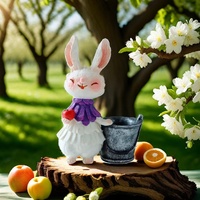 Purple Bunny with Bucket Whimsical Bunny Garden Decor - Easter Flower Pot Statue thumbnail