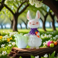 Purple Bunny with Vegetables Whimsical Bunny Garden Decor - Easter Flower Pot Statue thumbnail