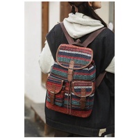 Red Stripes Boho Pattern Backpack - Stylish Casual Backpack for Everyday thumbnail
