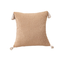 Milk tea yellow Set of 2 Textured Velvet Throw Pillow Covers with Tassels - Decorative Square Cushions 45*45cm thumbnail