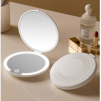 White Portable LED Makeup Mirror with Tricolor Lights - Rechargeable Folding Travel Mirror thumbnail