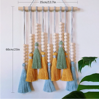 Colorful Tassel Wall Hanging-Wooden Beads Boho Tapestry Home Decor (Light Blue) thumbnail