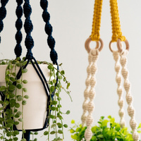 2 pcs Handwoven Plant Hanger-Cotton Rope Hanging Planter with Wooden Rings thumbnail