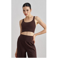 Size M Coffee Cross-Back Yoga Sports Bra for Women - High Support & Shockproof Fitness Bra thumbnail
