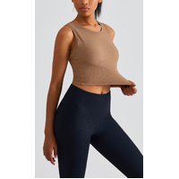 Size 8 Brown Fixed Cup Sports Bra with Cross-Back Design - Seamless Yoga Bra for Women thumbnail