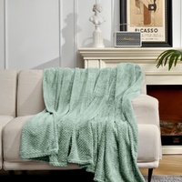 Blue Soft Flannel Jacquard Throw Blanket - Cozy Sofa & Bed Cover, Air Conditioning Blanket, 50 x 60 Inches, Elegant Solid Color thumbnail