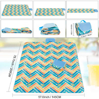 Blue Stripes Stitching Premium Picnic Mat - Extra Thick & Waterproof Oxford Cloth Camping Blanket - 145x200cm thumbnail
