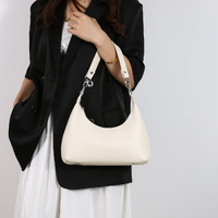 Off White Women's Trendy PU Leather Shoulder Bag - Fashionable Underarm Hobo Bag with Adjustable Strap thumbnail