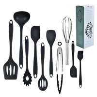 Black 10-Piece Premium Silicone Kitchen Utensil Set - Heat Resistant, Non-Stick Cookware thumbnail