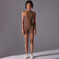 Size M Brown High-Impact Seamless Bodysuit - Nude Feel Yoga & Fitness Romper thumbnail