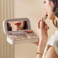 White Dual Zipper Portable Jewelry Box with Mirror - Travel Jewelry Organizer thumbnail