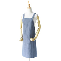 Blue Cotton Linen H-Back Apron - Solid Color Kitchen Cooking Apron with Pocket thumbnail