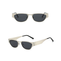 Silver Frame Black Gray Film Retro Cat Eye Sunglasses - Metal Frame, UV400 Protection thumbnail