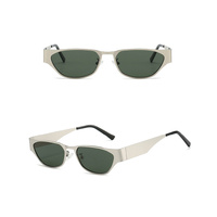 Silver Frame Dark Green Film Retro Cat Eye Sunglasses - Metal Frame, UV400 Protection thumbnail