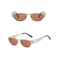 Silver Frame Powder Film Retro Cat Eye Sunglasses - Metal Frame, UV400 Protection thumbnail