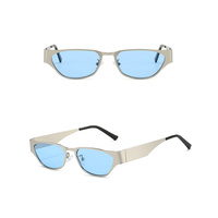 Silver Frame Blue Film Retro Cat Eye Sunglasses - Metal Frame, UV400 Protection thumbnail