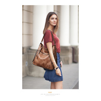 Khaki Spacious & Stylish  PU Leather Tote Bag -  Versatile Shoulder/Crossbody thumbnail