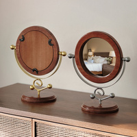Silver and Brown Vintage Solid Wood Makeup Mirror - 360° Rotation Desktop Vanity Mirror thumbnail