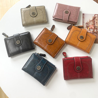 Grey Vintage PU Leather Women's Short Wallet - Elegant Zipper Coin Pocket Multi-Function Card Holder thumbnail