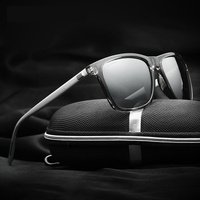 Black Frame + Black Temples + Photochromic Blue Lenses Unisex Aluminum-Magnesium Square Polarized Sunglasses - Stylish UV-Protective Driving Glasses w thumbnail