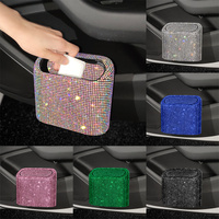 Red Diamond Sparkly Rhinestone Car Trash Can - Diamond Auto Garbage Bin Organizer thumbnail