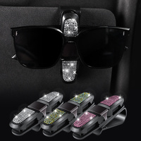 6 Pcs White Luxury Rhinestone Car Sun Visor Glasses Clip - Multi-Functional, 180° Rotatable, ABS Material thumbnail