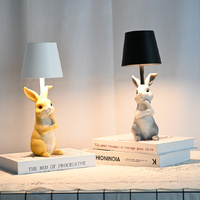 Pink Bunny White Lampshade Adorable Rabbit Resin Table Lamp - 3-Color LED, USB Rechargeable, Touch Dimming thumbnail