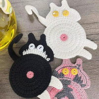 4 Pcs Grey And White Cute Cat Butt Knitted Coaster - Lightweight Crochet Drink Mat, 15x10cm thumbnail