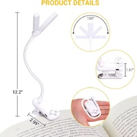 White Rechargeable Dual-Head Clip-On Book Light - Touch Control Reading Lamp with Eye Protection thumbnail