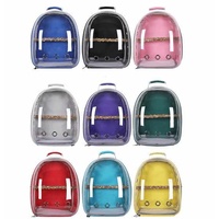 Purple Stylish Transparent PVC Pet Carrier Backpack - Large Capacity, Multi-Use for Birds & Cats(Including Wooden Stick) thumbnail