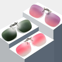 2 Pcs Purple Pink Gradient Color Polarized Clip-On Sunglasses - Day & Night Use, Frameless Polygon Design for Fishing & Driving thumbnail
