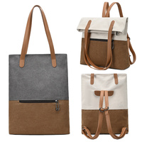 Beige And Brown Canvas Tote Bag for Women - Multi-Use Shoulder Handbag & Backpack, Large Capacity, 30x10x40cm thumbnail