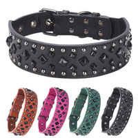 Size S Green 1 pack Stylish PU Leather Dog Collar with Spikes - Adjustable, Durable & Comfortable for Medium to Large Breeds thumbnail