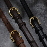 95CM Coffee Elegant French Gold Buckle Genuine Leather Belt - Luxurious Lightweight Women's Waist Belt thumbnail