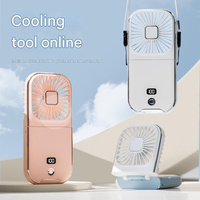 White and blue combination Portable Handheld Fan with Neck Strap & Phone Stand thumbnail