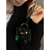 Black Mini Bag Earphone Case - Stylish Keychain Pouch for Headphones thumbnail
