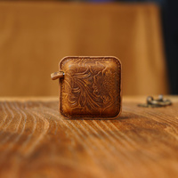 Yellow Brown Mini Leather Tape Measure - 1.5m/60in - Square With Pattern thumbnail
