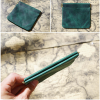 Dark Green Genuine Leather Coin Purse - Vintage Style Snap Closure Mini Pouch thumbnail