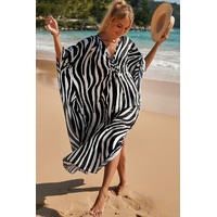 Zebra Print Loose Fit Caftan Dress - Resort Style Beach Coverup for Women thumbnail