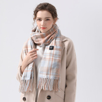 Light Blue Plaid Heated Scarf - Electric Warming Scarf, Winter Outdoor Essential (Without power bank) thumbnail