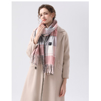 Gray And Pink Plaid Heated Scarf - Electric Warming Scarf, Winter Outdoor Essential (Without power bank) thumbnail