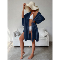 Navy Blue Summer Beach Cover-Up- Bamboo Cotton Sun Protection Cardigan thumbnail