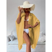 Yellow Summer Beach Cover-Up- Bamboo Cotton Sun Protection Cardigan thumbnail