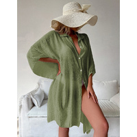 Military Green Summer Beach Cover-Up- Bamboo Cotton Sun Protection Cardigan thumbnail